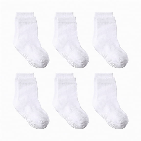 HCNTES Children's Cotton Non Slip Grip Crew Socks Set for Kid Boys White and Black Girls Daily School Activities Socks Solid Color Summer Socks for Kids(Y01-B,1-3 Years)