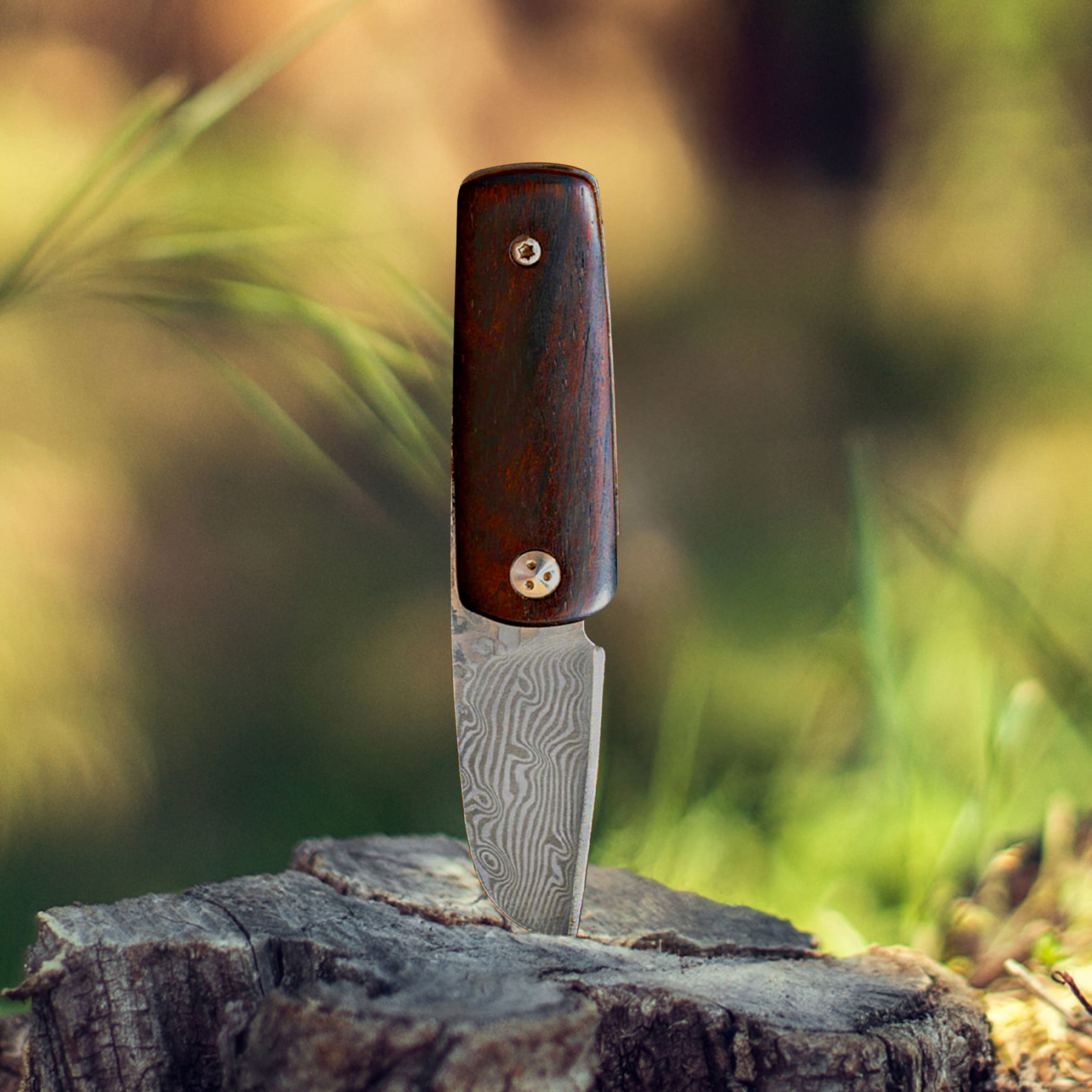 Kings County Tools 3.75” EDC Small Pocket Knife with 1.5” Damascus Steel Blade and Rosewood Handle