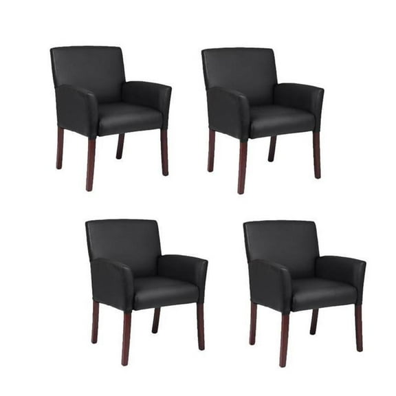 (Set of 4) Office Guest Chair in Black and Mahogany