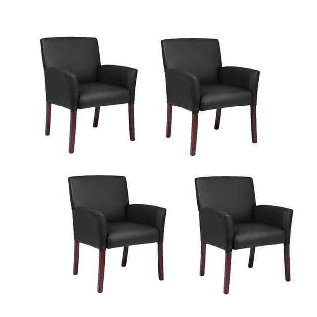 (Ensemble de 4) Chaise d'Invité de Bureau en Noir et Acajou
