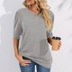 thumbnail image 3 of Blusa de Color puro con cuello redondo y manga abombada de longitud media informal para mujer gris XL, 3 of 6