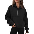 thumbnail image 1 of Sudadera Sudadera recortada para mujer Sudadera con capucha corta de manga larga informal Primavera Otoño Ropa deportiva Ygjytge Negro S para Mujer, 1 of 6