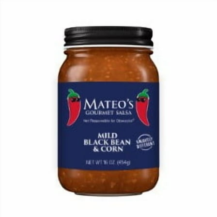 Mateo's Gourmet Black Bean and Corn All Natural Salsa, Mild Heat, 16oz Glass Jar
