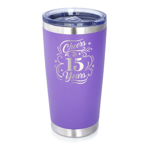 Bevvee Insulated Travel Tumbler 20 oz Cheers 15 Years Gifts for Work Anniversary Tumblers