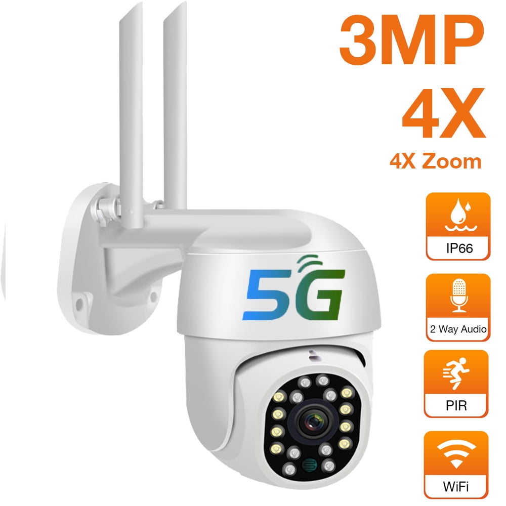 ENSTER 2.4/5ghz WiFi PTZ Security Camera Outdoor,1080P 4X Zoom Pan Tilt IP Surveillance Metal Cameras with Floodlights,150FT Full Color Night Vision,Intelligent Motion Detection,Two-Way Audio,IP66 
