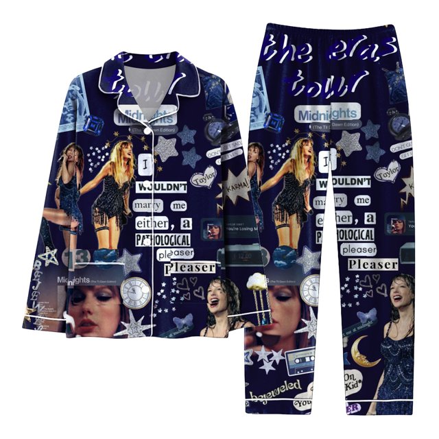 Spring and Autumn Printed Pajamas Women's Fashion Daily Casual V-Neck Long Sleeve Set Character Pattern Printed Pajama Set