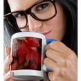 thumbnail image 2 of 3drose, Macro Photograph of Vibrant Red Maple Leaves Wet from Recent Rain., 11oz Two-tone Blue Mug, 2 of 6