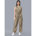thumbnail image 1 of ENTELLUS BRAND, NEW STUNNING BEIGE STRIPES JUMPSUIT,COLLARED NECK WITH COCONUT BUTTONS IN THE FRONT, 1 of 5