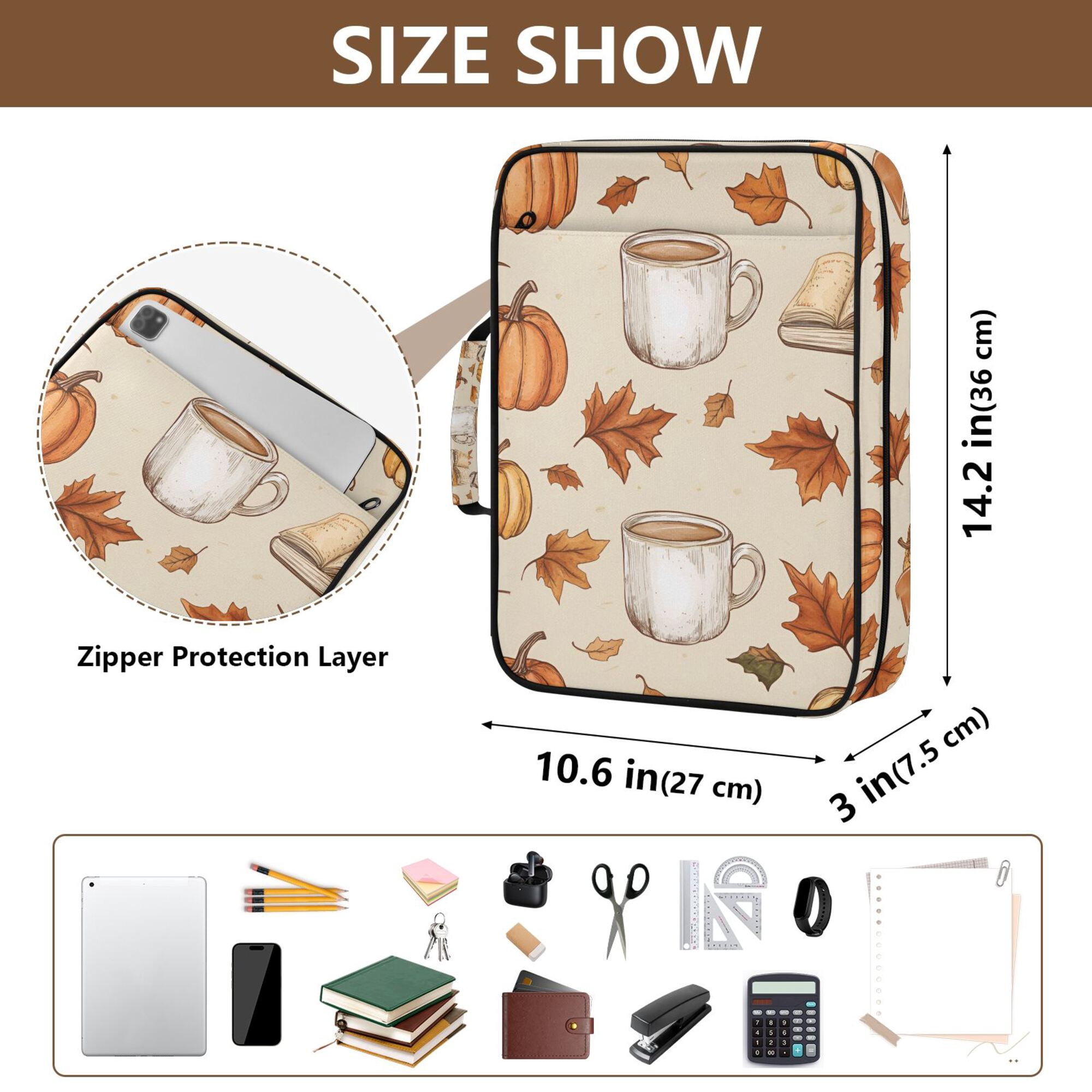 FORMRS Accordion File Folder A4 Size 7-Pocket Expanding Document Organizer Bag with 3 Ring Binder, Fall Mug Pattern