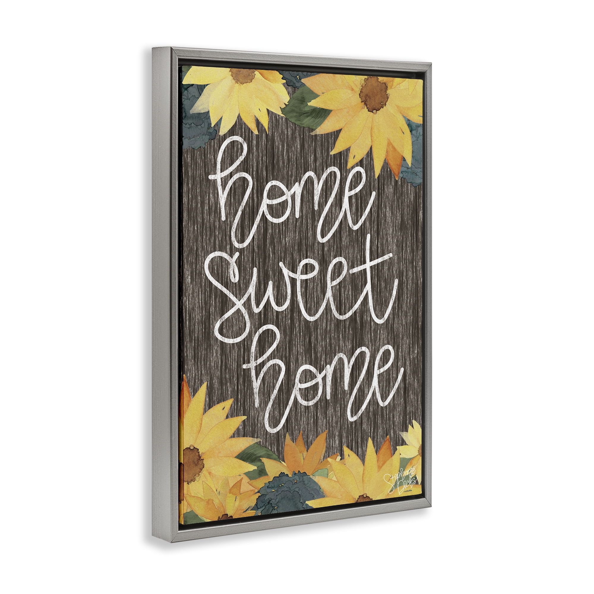 Stupell Industries Floral Welcome Phrase Plants & Flowers Painting Gray Floater Framed Canvas Art Print Wall Art, 17 x 25