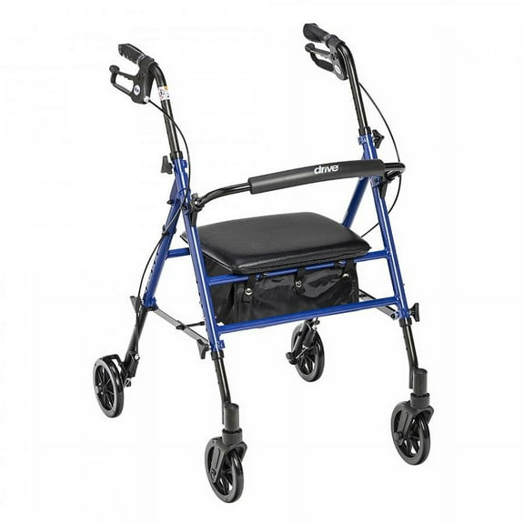 Drive 4-Wheel Rollator - Aluminum Frame, Adjustable Height, 22 Inch Base Width, 300 pound Weight Capacity, Blue