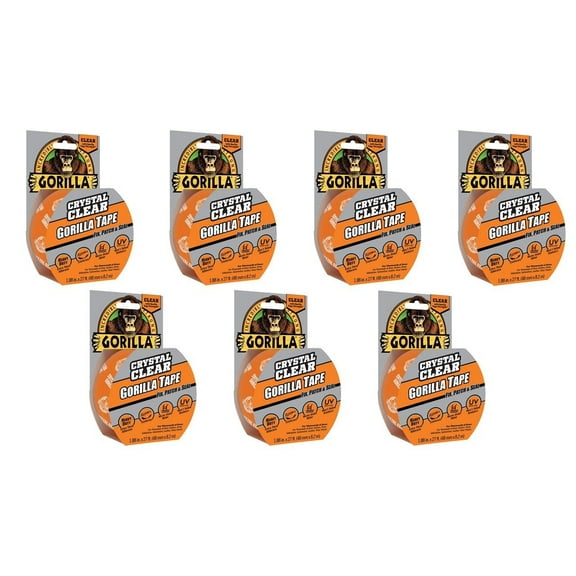 Gorilla Crystal Clear Duct Tape, 1.88" x 9 yd, Clear, Pack of 7