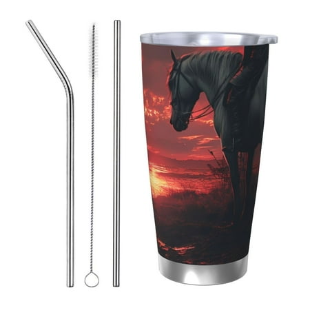 

Gaeub Lone Rider Under Red Sky Print 20-Ounce Stainless Steel Car Cup Tumblers Cups with Lids and Straw Coffee Cups for Adults Kids Home Car Office School Travel Party-Straw Three-piece Set