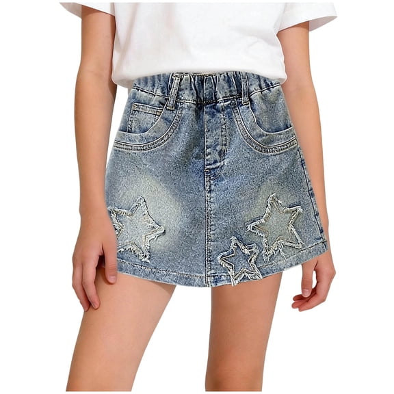 Nilvkv Girls Shorts, Shorts for Girls, Skort With Built In Leggings Pockets Elastic Waist Stretchy Denim Casual Summer Daily Blue 7-8 Years