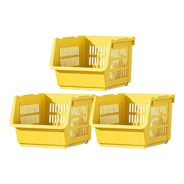 Yellow Yellow Household Kitchen Basket Set With Three-Tier Design For Organizing Toys And Kitchen Items 34X24X57Cm