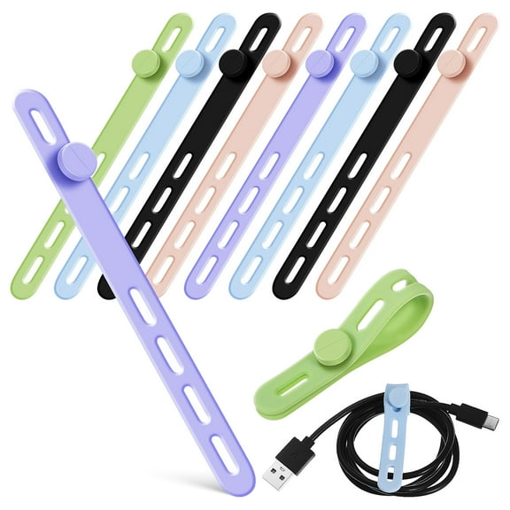 10 Pcs Adjustable Silicone Cable Ties for Cord Management with Assorted Colors