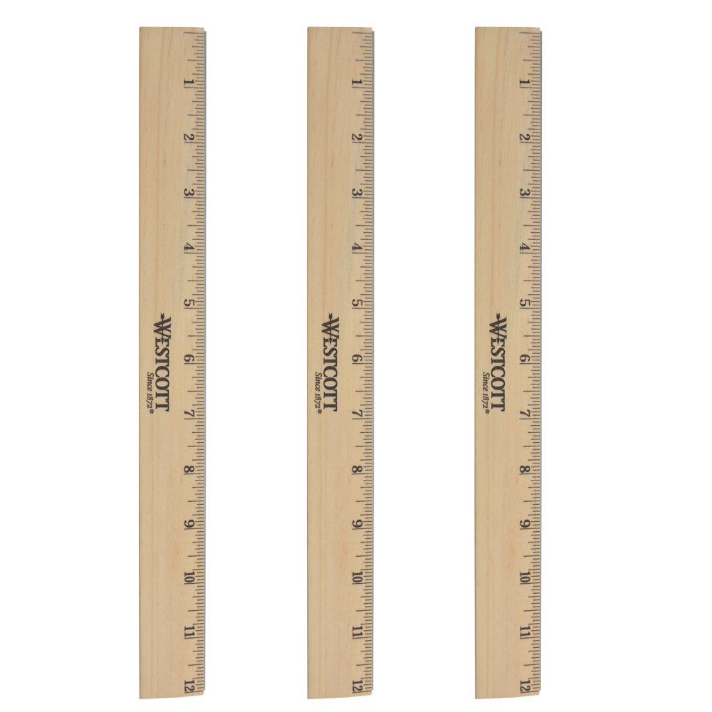 Westcott Wood Ruler, 12" Beveled Edge, Clear Lacquer Finish, 3Pack