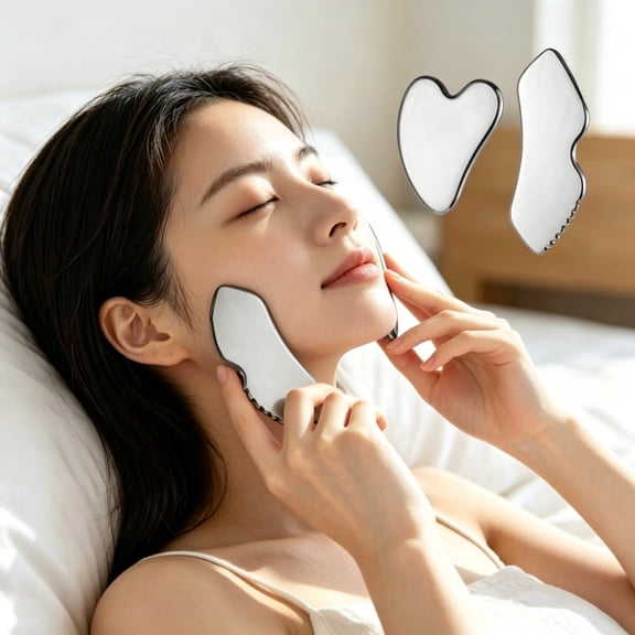 Stainless Steel Gua Sha Facial Tools Guasha for Face Metal Gua Sha Tighten Skin Massage Guasha Beauty Tool for Body Eyes Neck Massager with Travel Pouch Skin Care Gifts