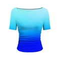 thumbnail image 7 of YUGYXL Gradient Colors T Shirts for Women Casual Crew Neck Short Sleeve Tunic Tops Pleated Slim Fit Fashion Summer Tees Blue Tops XXL, 7 of 7