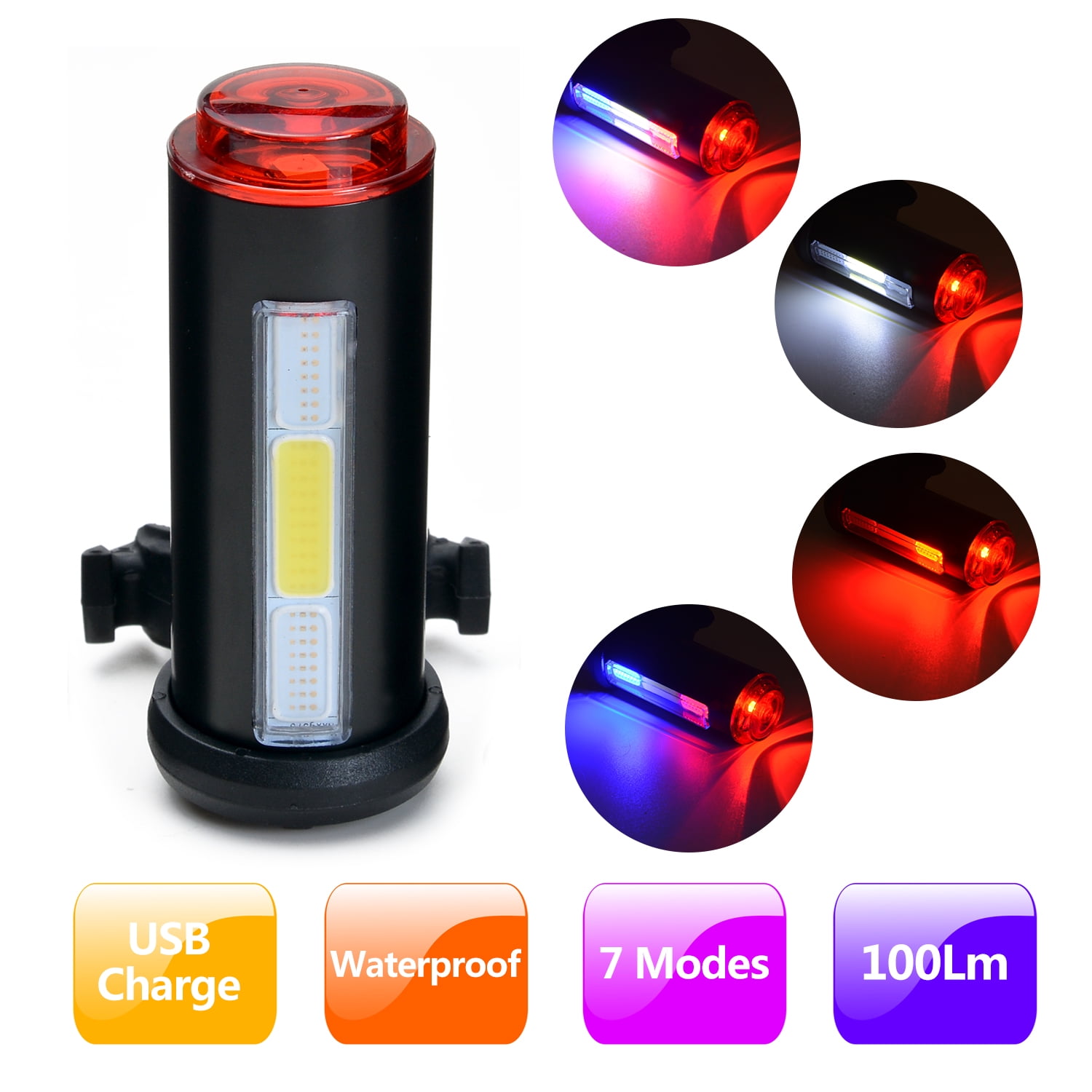 USB Rechargeable Bike Tail Light Waterproof Flashlight for Cycling and Hiking
