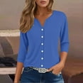 thumbnail image 6 of WTXUE Womens Short Sleeve Blouses Button Down Shirts V Neck Blouses for Women Business Casual Tunic Tops Basic Tees Gauze Shirts Womens Summer Tops Dressy Casual Casual Shirts Basic Shirts Blue M, 6 of 6