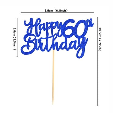 Unimall Bule Glitter SCH4 60th Happy Birthday Cake Topper Adult Food Picks for Celebrating Sixty Years Old Birthday Anniversary Party Decorations Supply