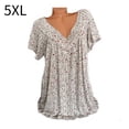 thumbnail image 1 of Camiseta de mujer con cuello en V, manga corta, camiseta de verano informal estampada, beige, 5XL kenally AP001653-56, 1 of 5
