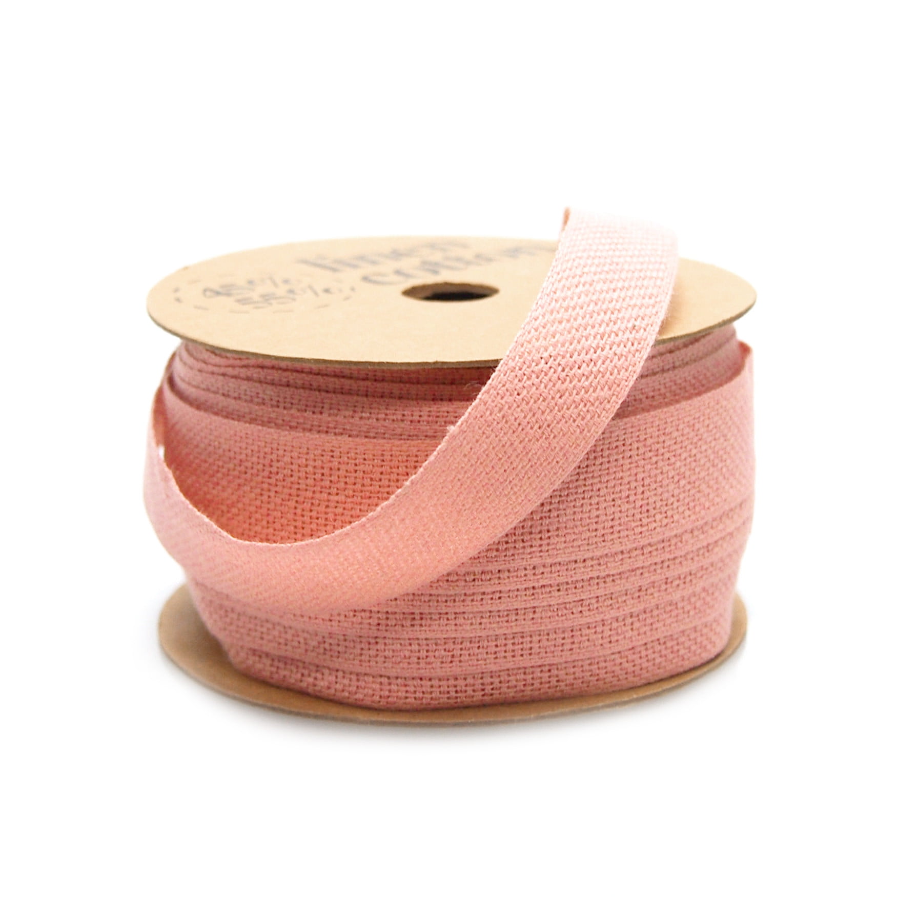Cotton Linen Fabric Ribbon, 5/8inch, 25yard, Pink