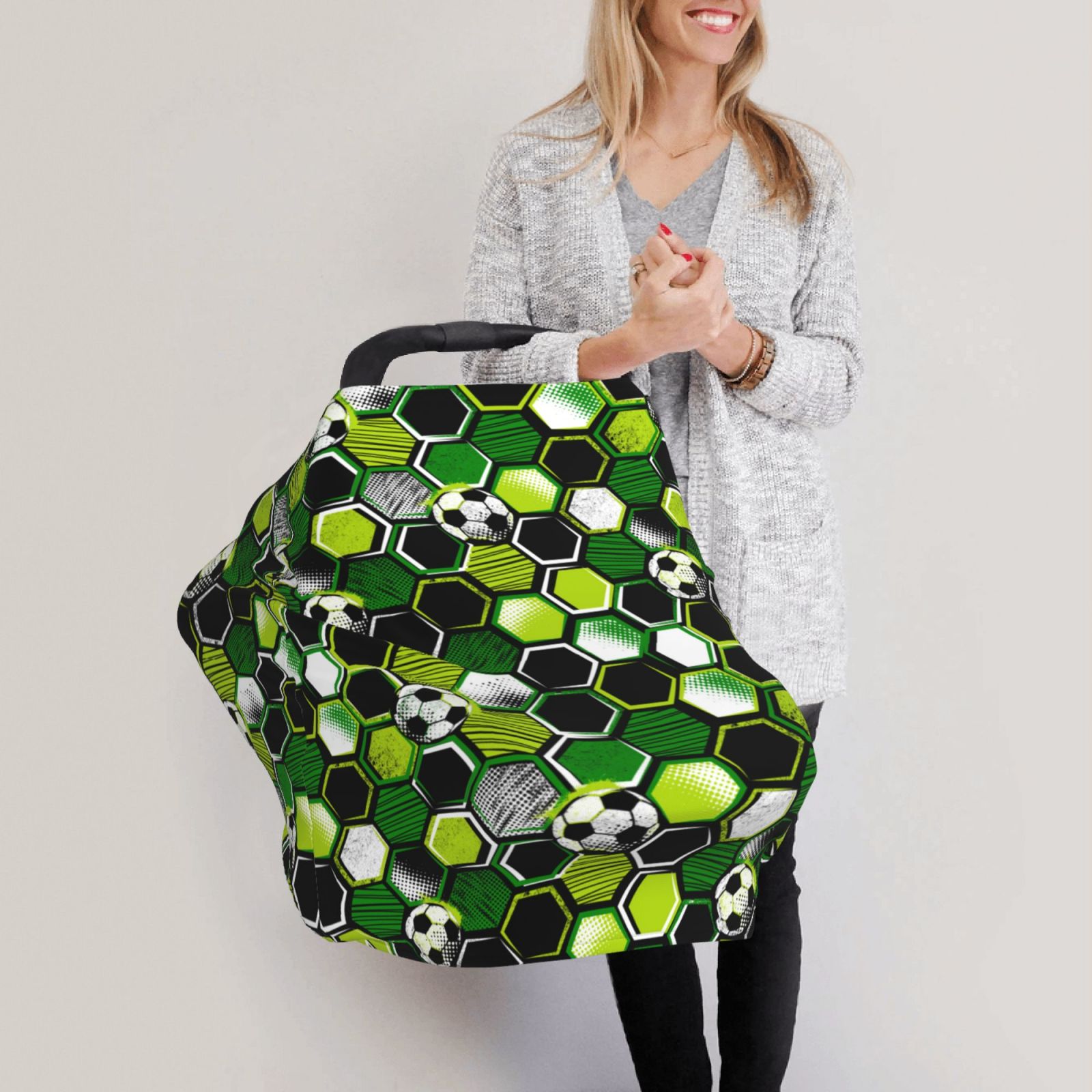 Fotbe Soccer1 Pattern Car Seat Covers for Babies, Nursing Breastfeeding Cover Infant Carseat Canopy, Soft Stretchy Carrier Cover