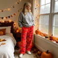 thumbnail image 4 of IYYVV Flannel Halloween Pajama Pants for Women Pumpkin Ghost Print Pjs Pants Fall Winter Soft Loungewear Bottoms Deep Red 2XLL, 4 of 6