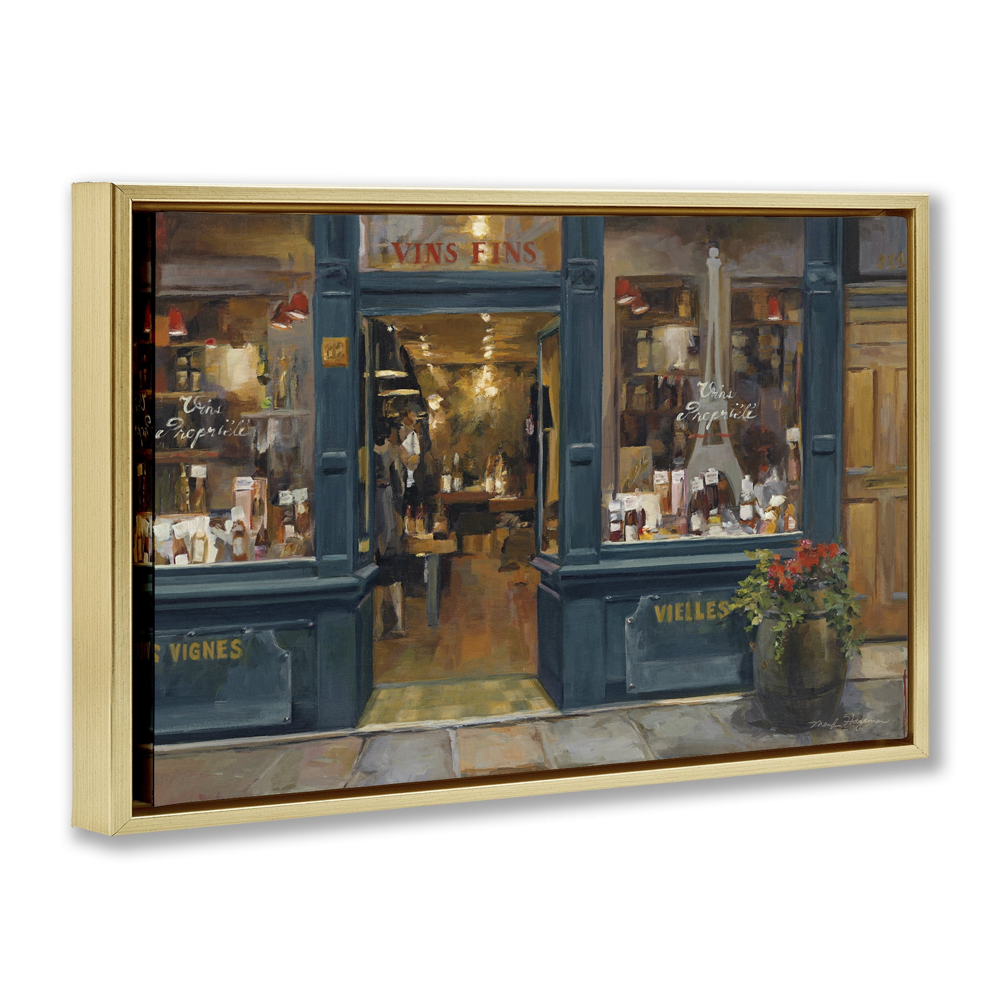 Stupell Industries Parisian Wine Shop Buildings & Architecture Painting Gold Floater Framed Canvas Art Print Wall Art, 25 x 17