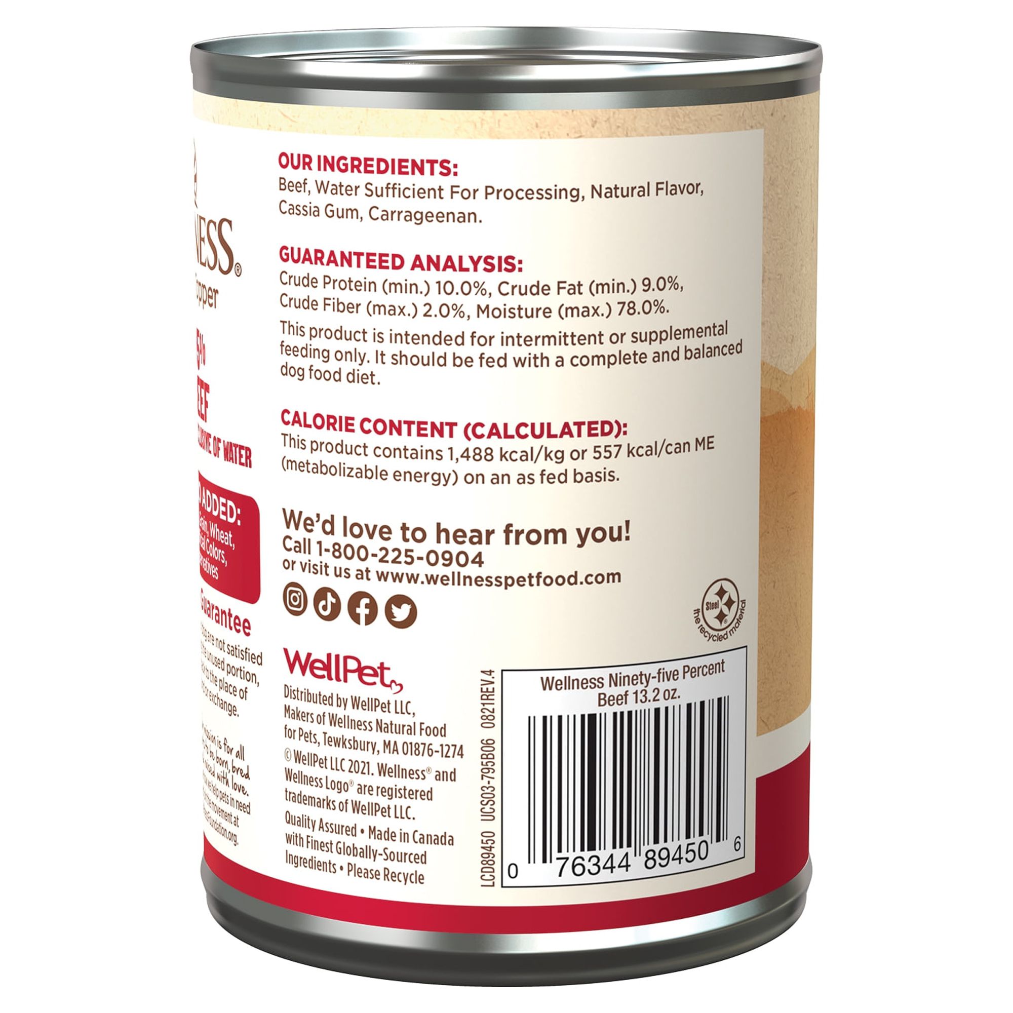 Wellness 95% Beef Natural Wet Grain Free Canned Dog Food, 13.2-Ounce Can (Pack of 12) - image 3 of 8