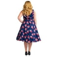 thumbnail image 2 of Miss Lavish London Women's Retro Navy Butterfly Swing Dress, 1950s Rockabilly Swing Dress, Vintage Midi Dress, 2 of 5