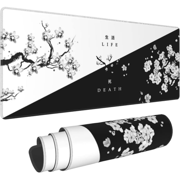 Black and White Cherry Blossom Gaming Mouse Pad - 31.5 × 11.8 × 0.12 Inch Extra Large Keyboard Mouse Mat, Non-Slip Rubber Base, Personalized Desk Pad for Home Computer Office Laptop
