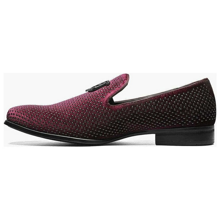 Stacy Adams Men Shoes Swagger Studded Slip On Satin Burgundy 25228