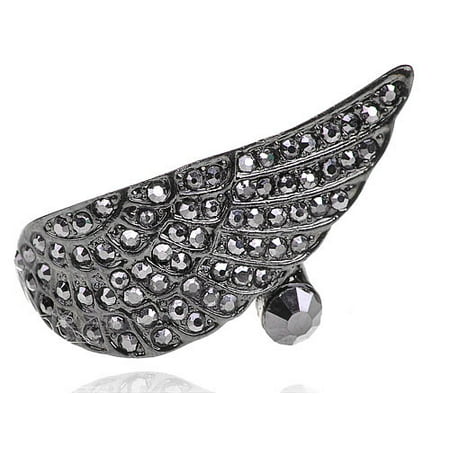 Jet Black Crystal Rhinestone Angel Wing Wrap Fashion Jewelry Costume Adjust Ring