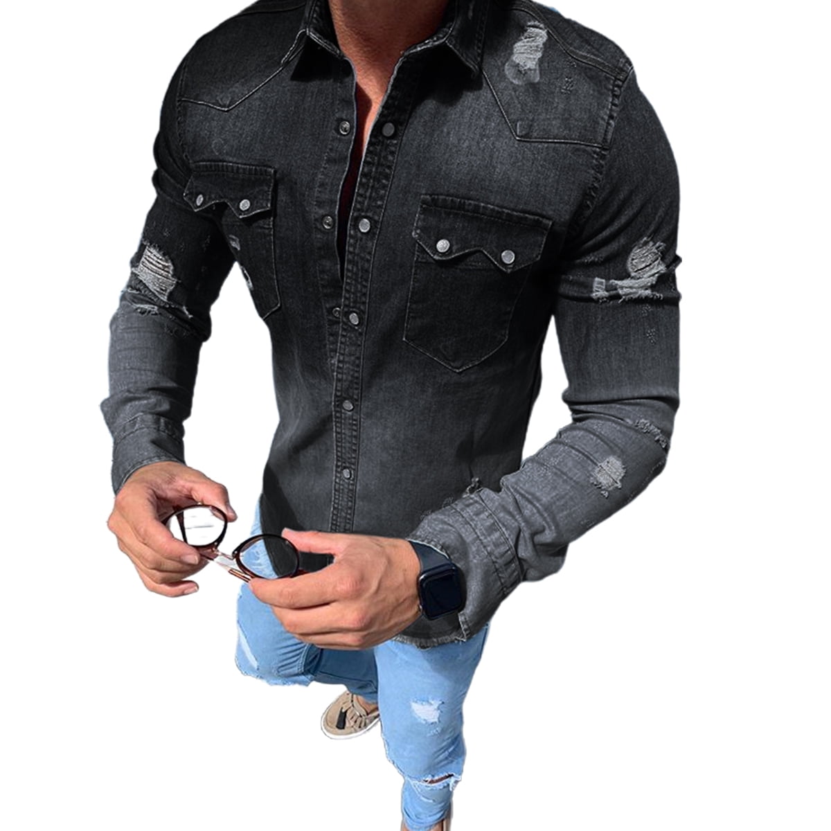 Lovaru S-3XL Men's Long Sleeve Ripped 