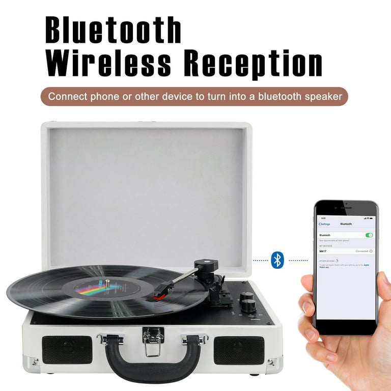 DIGITNOW Bluetooth Record Player 3 Speeds Turntable with Built-in Stereo  Speakers, Suitcase Design - White 