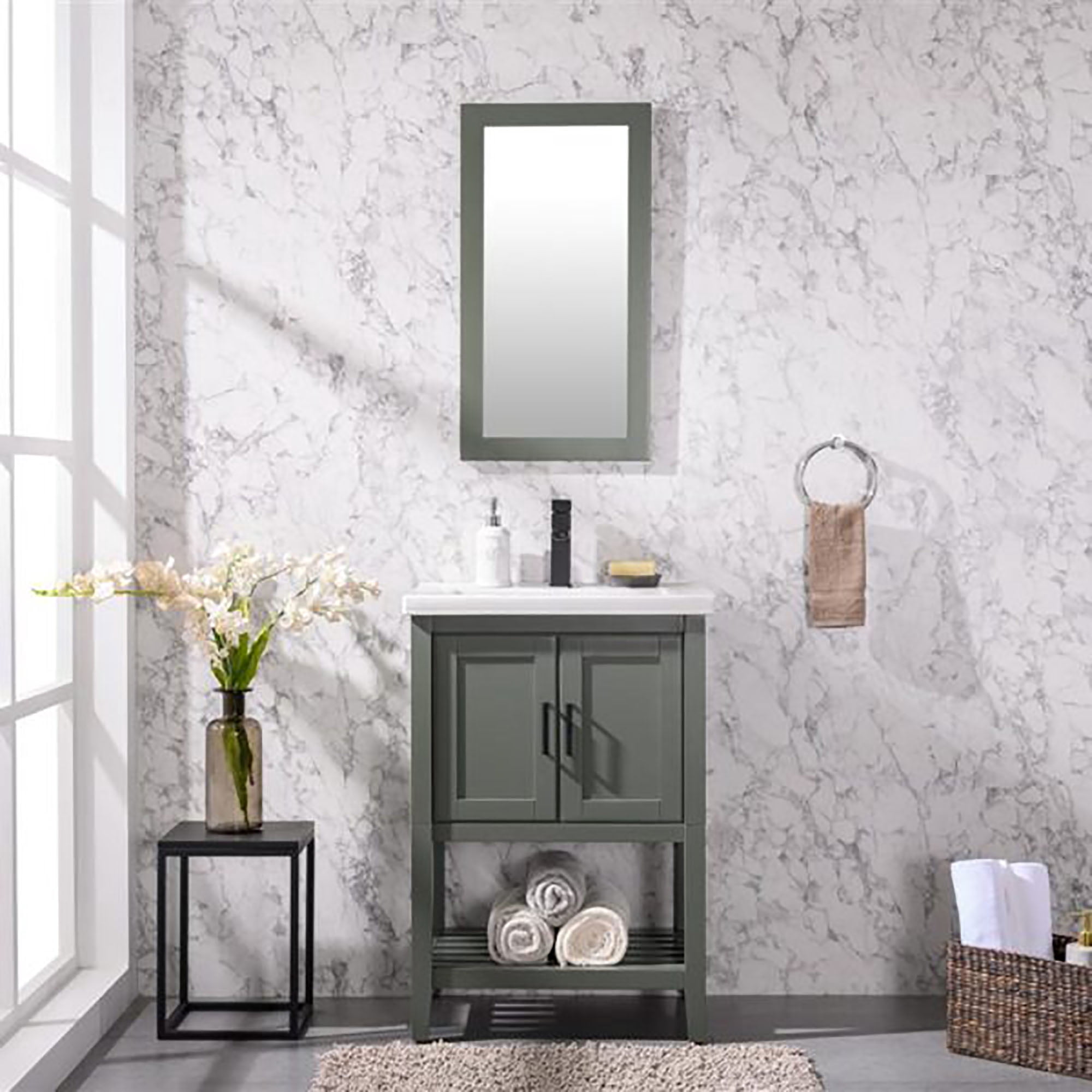 Furniture Indoor Home Decorative Bathroom, Washroom, Kitchen 24" Kd Pewter Green Sink Vanity