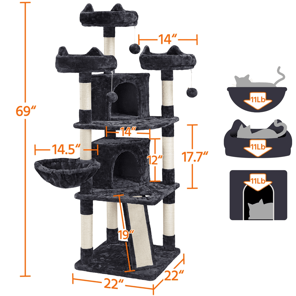 Renwick 68.5in Multi-Level Cat Tree Caves Condos, Black