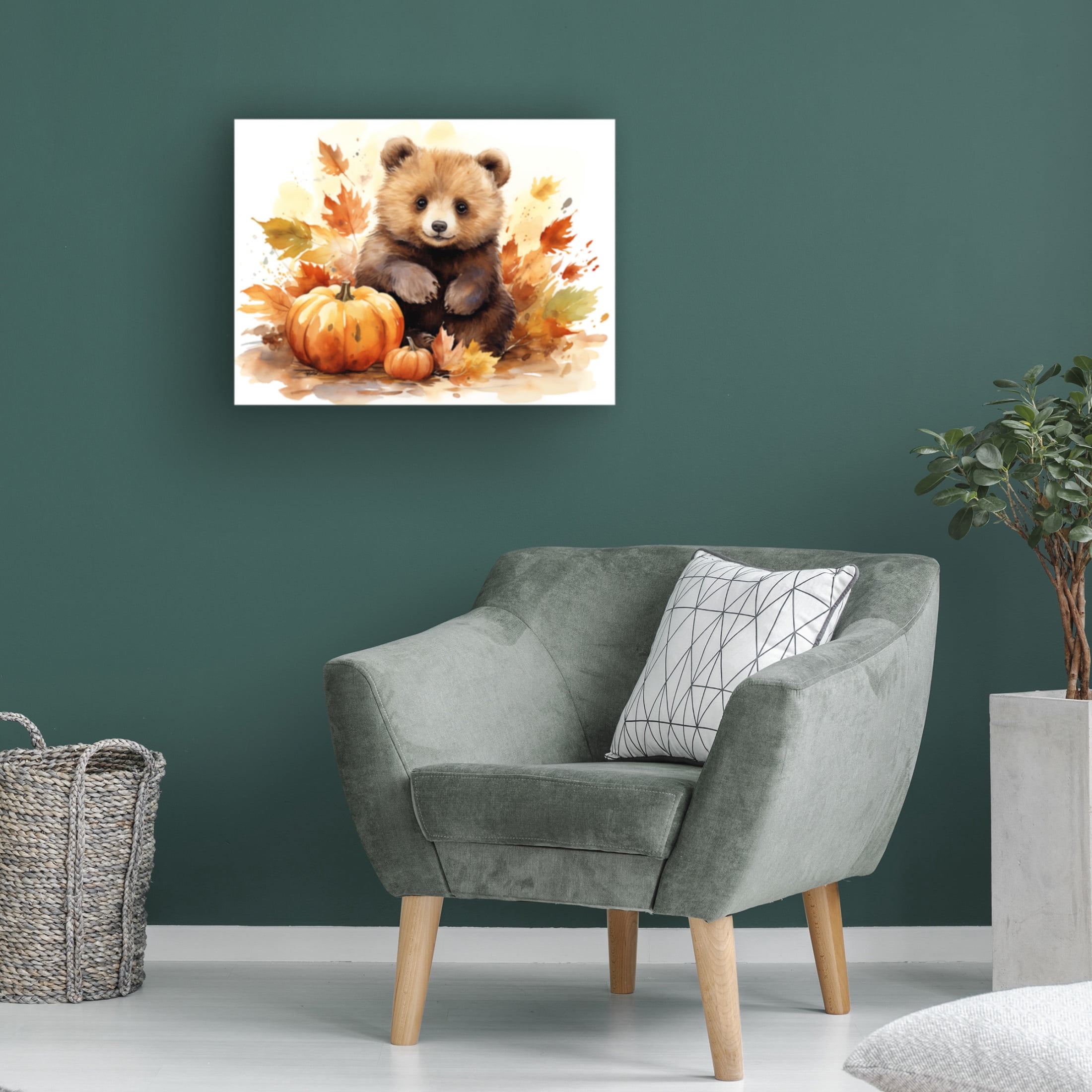 Canvas Wall Art - Momart 'Autumn Cub in the Leaves' Wall Art for Living Room, Bedroom, or Office Décor by Trademark Fine Art - 24 x 18 Inches