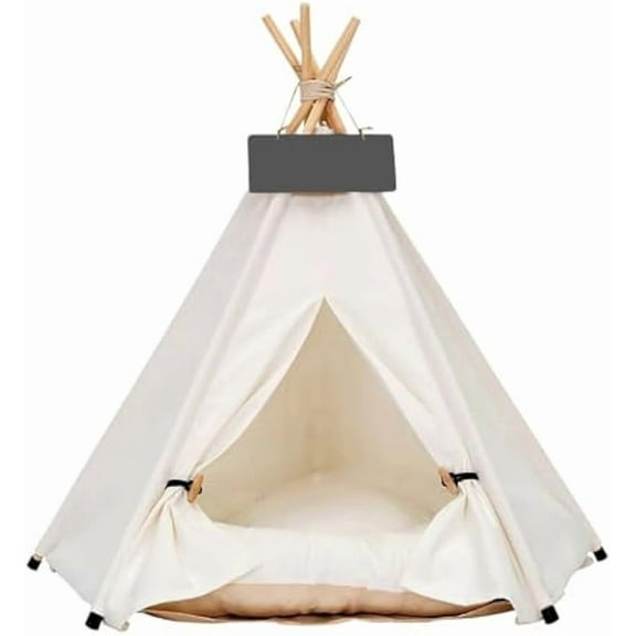 TJOUL Pet Teepee Dog & Puppy Cat Tents Tipi Bed Portable Houses with Thick Cushion for Pets Up to 20lbs