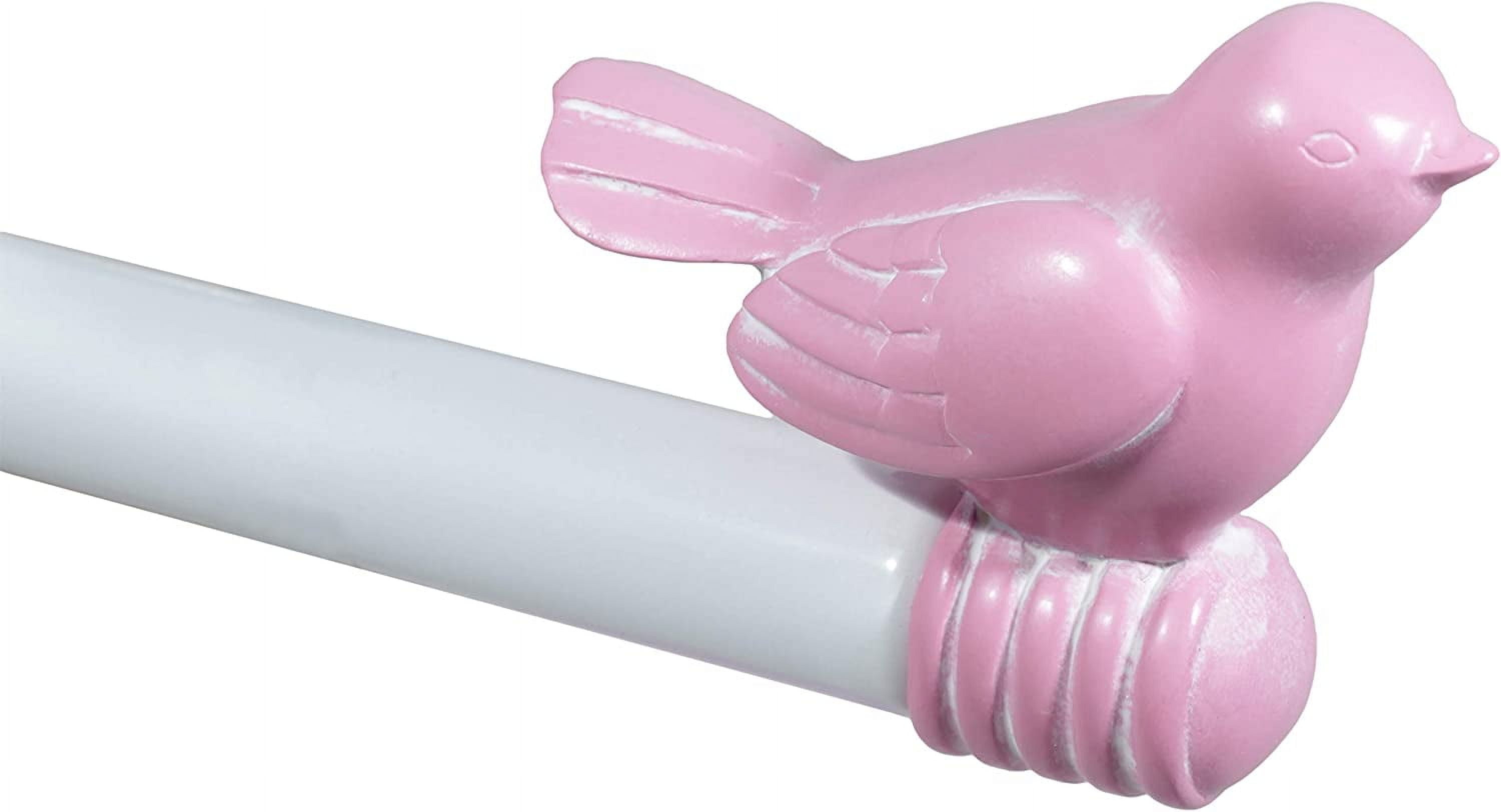 Urbanest 3/4-inch Cute Bird Designer Decorative Adjustable Window Treatment Curtain Single Rod Set, Heavy Duty, Baby Pink With White Rod, 84" to 120"