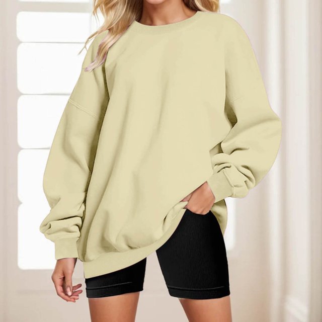 Aboser Chandails en Molleton à Col Rond pour Femmes, Pull-Over Décontracté Surdimensionné, Blouse Ample à Manches Longues, Tenues Automne 2024