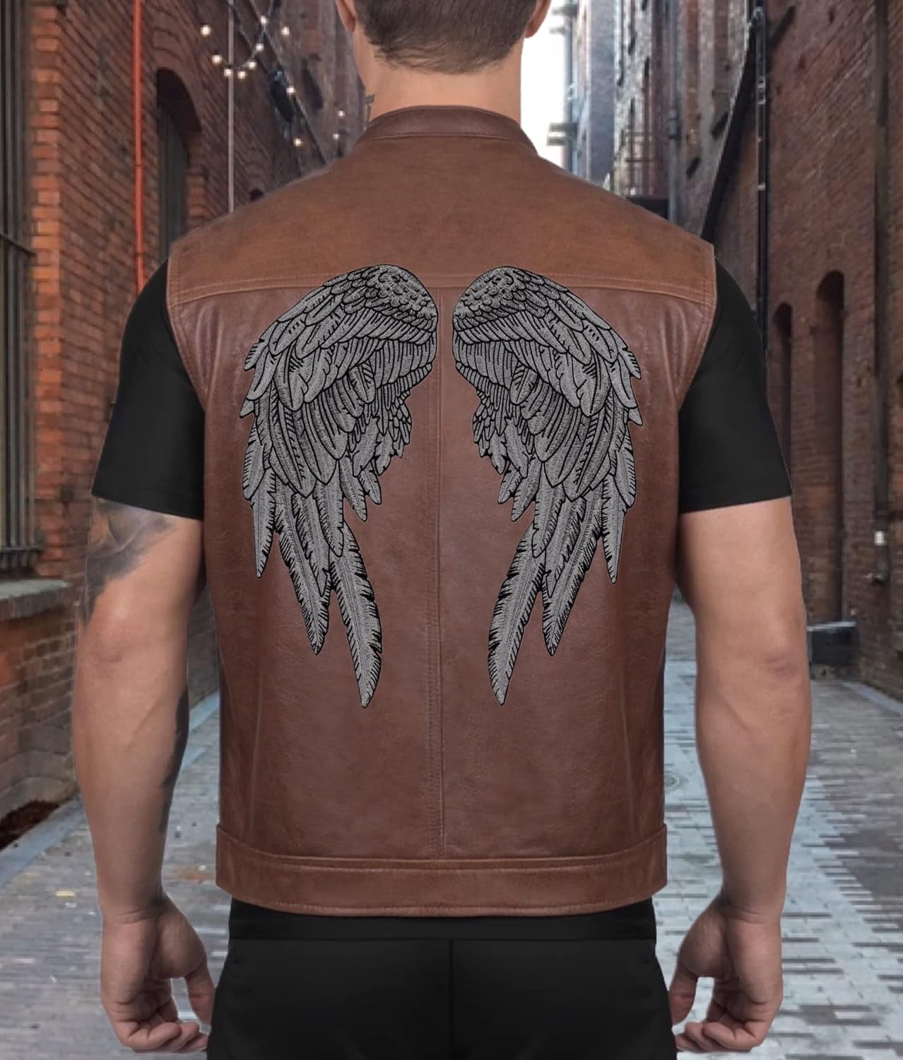 Reflective Angel Wing Patches 14" | "Saints & Sinners" Black Realistic Wings & Feathers Light Activated Guardian Angels Back Patch | Embroidered Iron On | Large 2pc. Set - by Nixon Thread Co.
