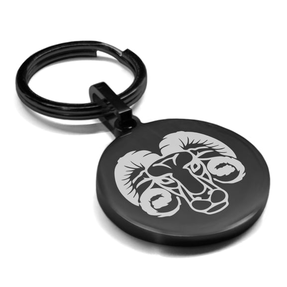 Stainless Steel Aries Zodiac (Ram) Round Medallion Keychain Circle Ring