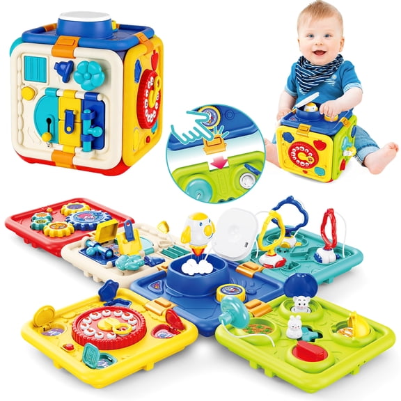 LINXUXIE 6-in-1 Busy Board, Montessori Educational Early Development Sensory Toys, Birthday Gifts for Kids 1-3 3-5 5-8 Year Old