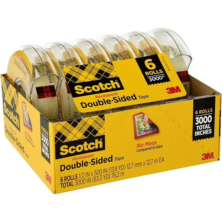 3M Scotch Double Sided Office Tape, Permanent, 0.5 x 250 - 3 pack