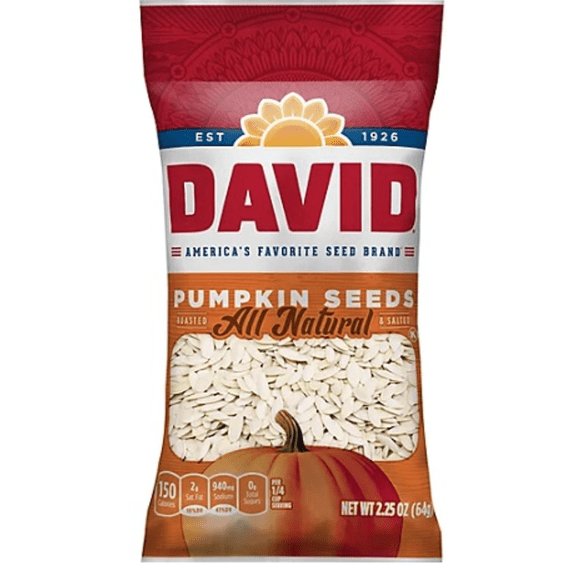 DAVID Roasted and Salted Pumpkin Seeds, 2.25 Oz. (Pack Of 12)
