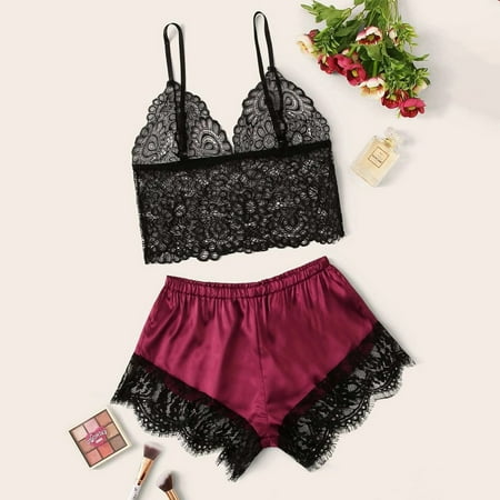 

ERTUTUYI New Lace Lingerie Silk Underwear Sleepwear Underwear Pajamas Satin